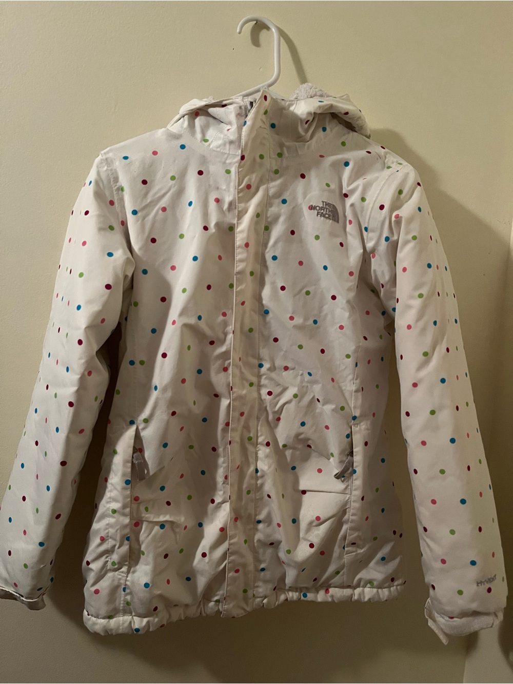 The North Face White Polka Dot Hooded Snow Jacket